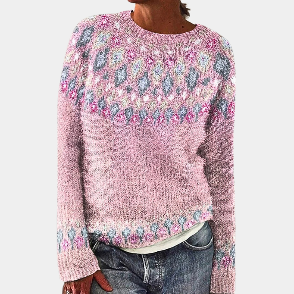 Maeva – Warme wollen trui met print en ronde hals