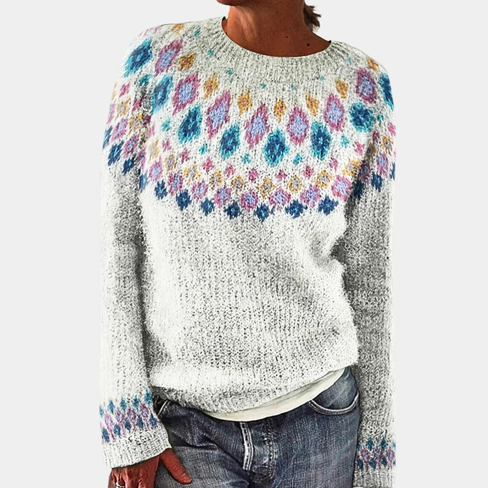 Maeva – Warme wollen trui met print en ronde hals