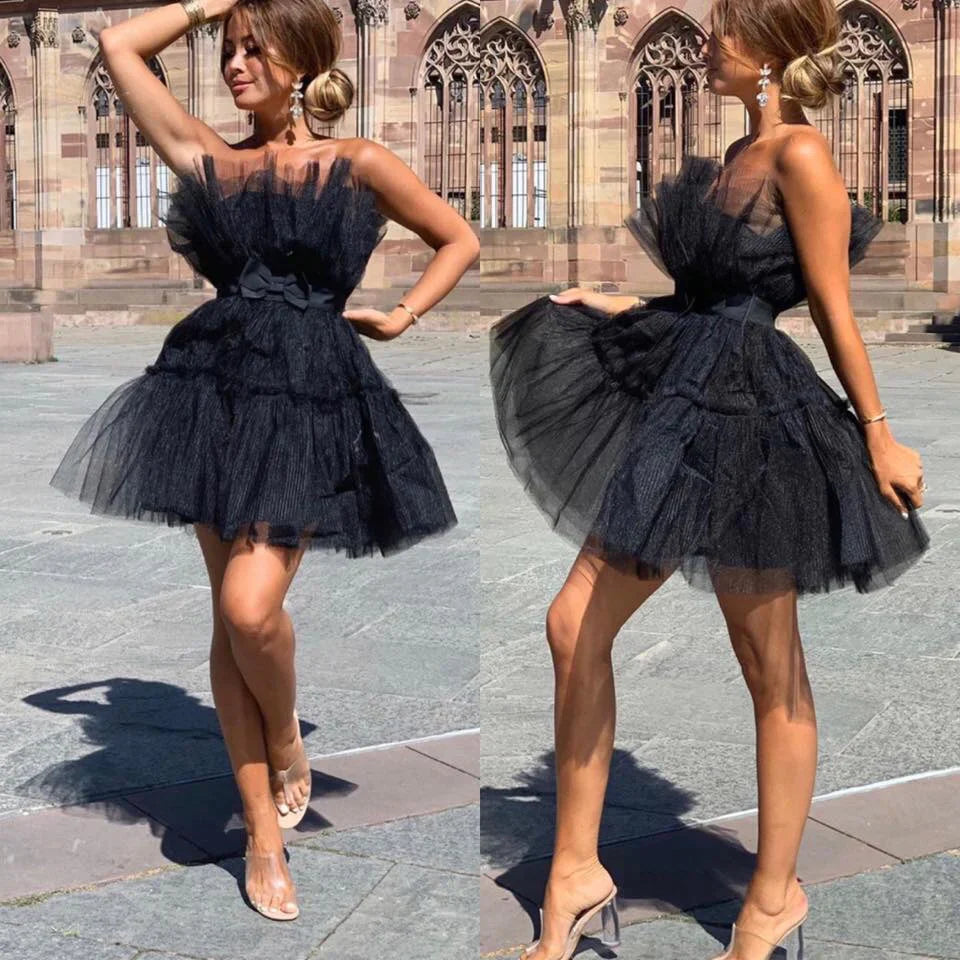 Tessa – Mouwloze Getailleerde Tullee Feestjurk Met Tailleriem