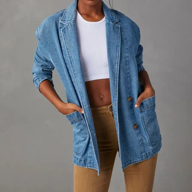 Isabel – Denim blazer met zakken en lange mouwen