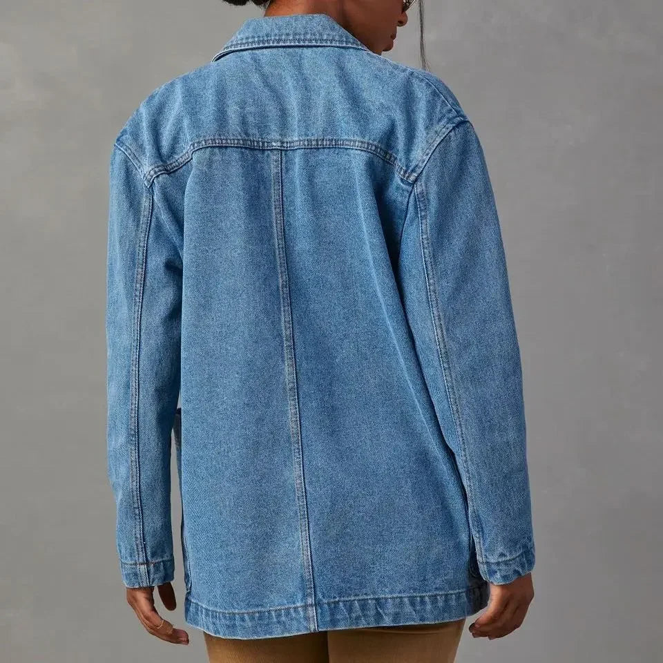 Isabel – Denim blazer met zakken en lange mouwen