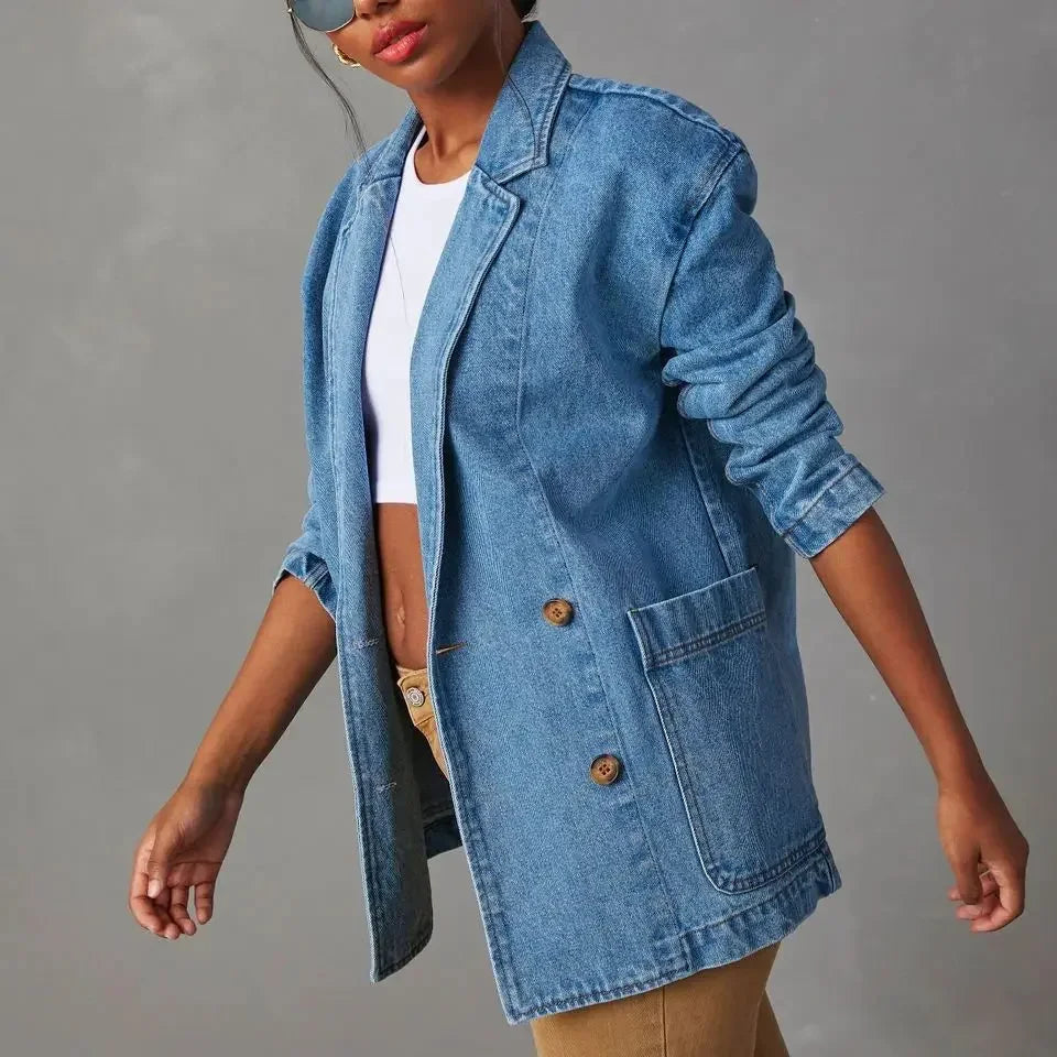 Isabel – Denim blazer met zakken en lange mouwen