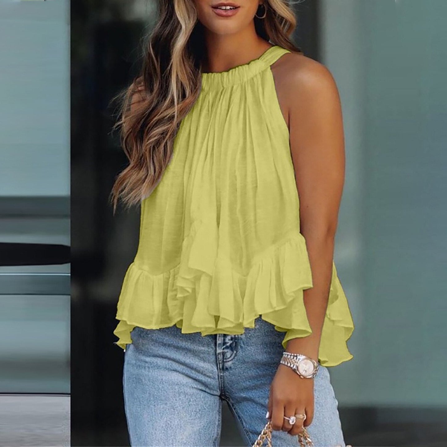 Sophie - Mouwloze Ruffle Halternek Zomer Top