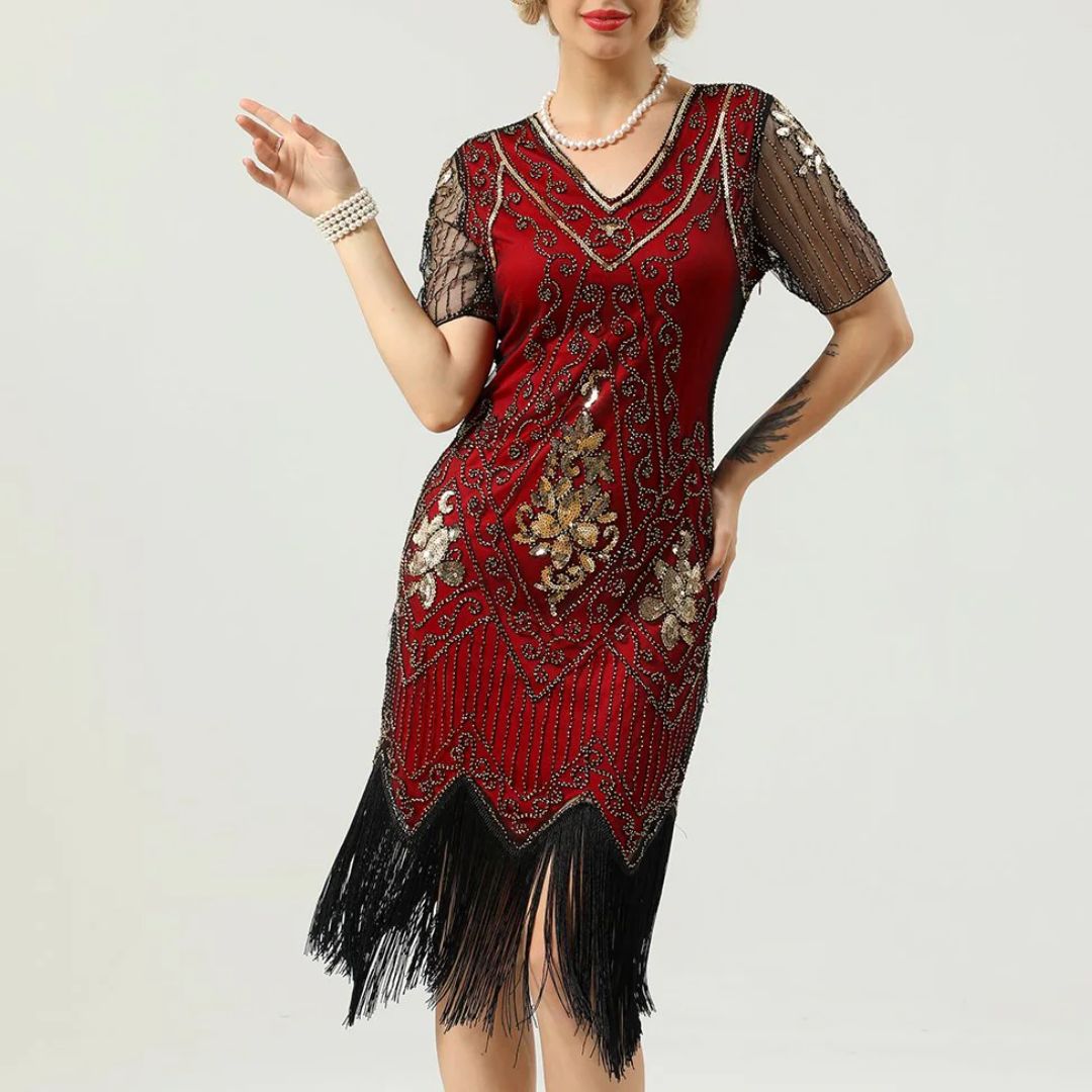 Clara – Retro glamour jurk met kralenwerk