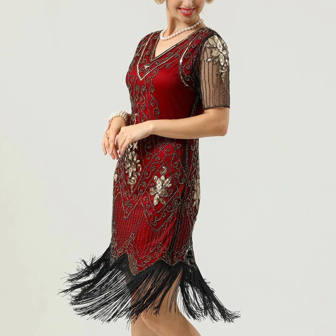 Clara – Retro glamour jurk met kralenwerk