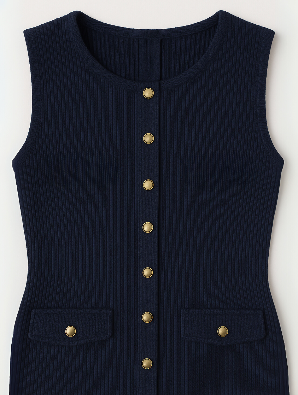 Anna – gebreide midi-jurk met knoopsluiting en taillezakken