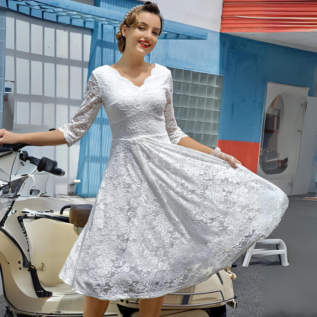 Sanne – Zomer midi jurk met driekwart mouwen en losse fit