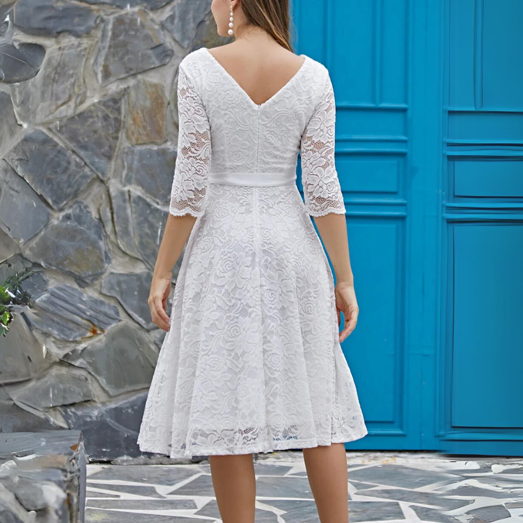 Sanne – Zomer midi jurk met driekwart mouwen en losse fit