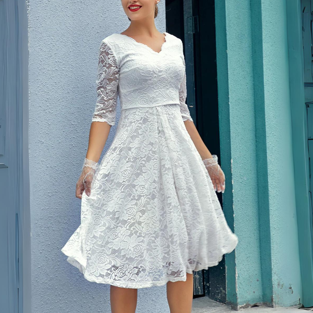 Sanne – Zomer midi jurk met driekwart mouwen en losse fit