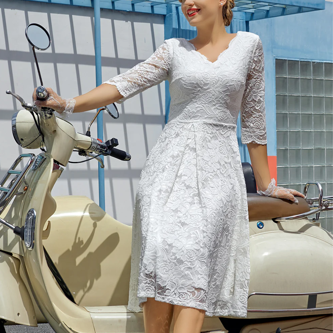 Sanne – Zomer midi jurk met driekwart mouwen en losse fit