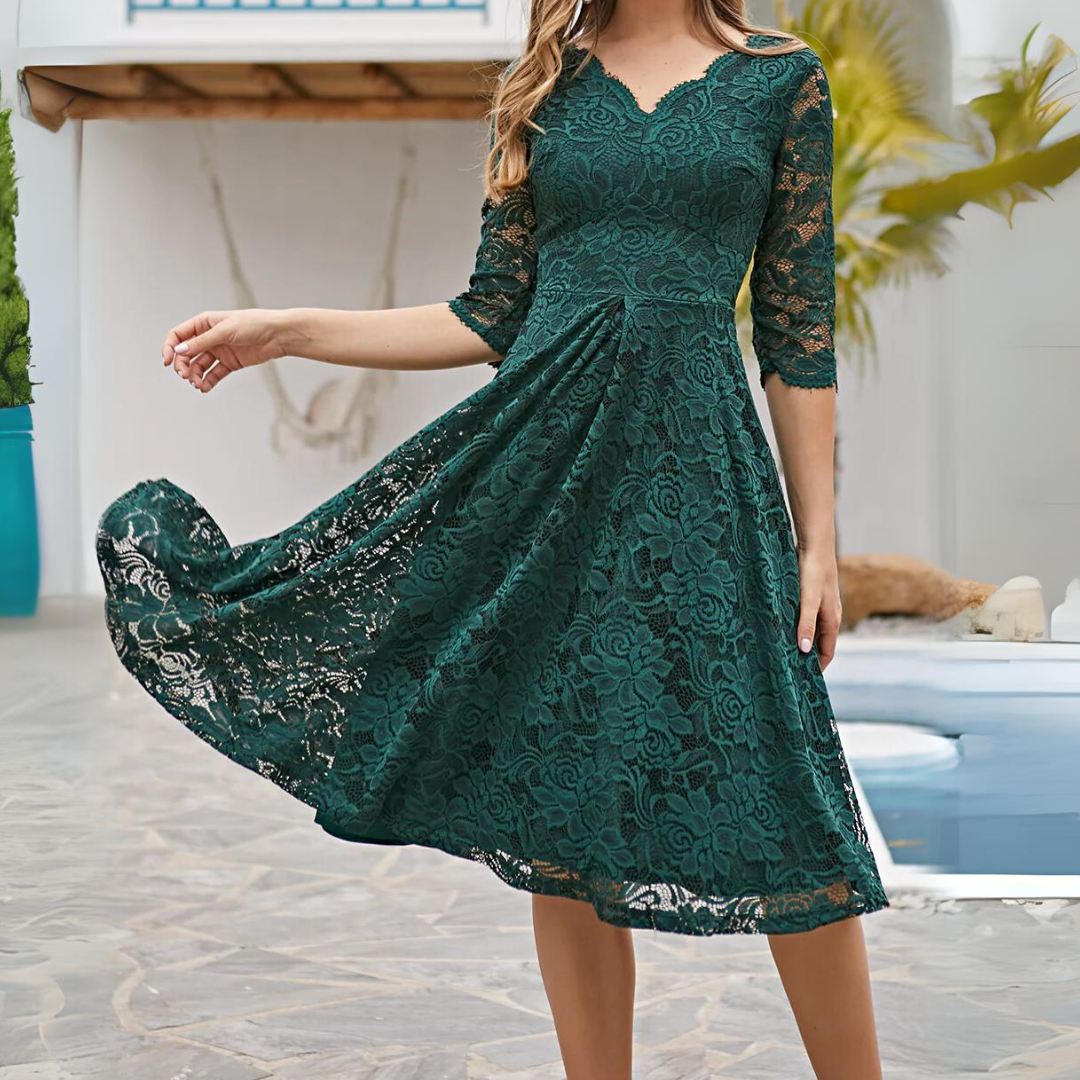 Sanne – Zomer midi jurk met driekwart mouwen en losse fit