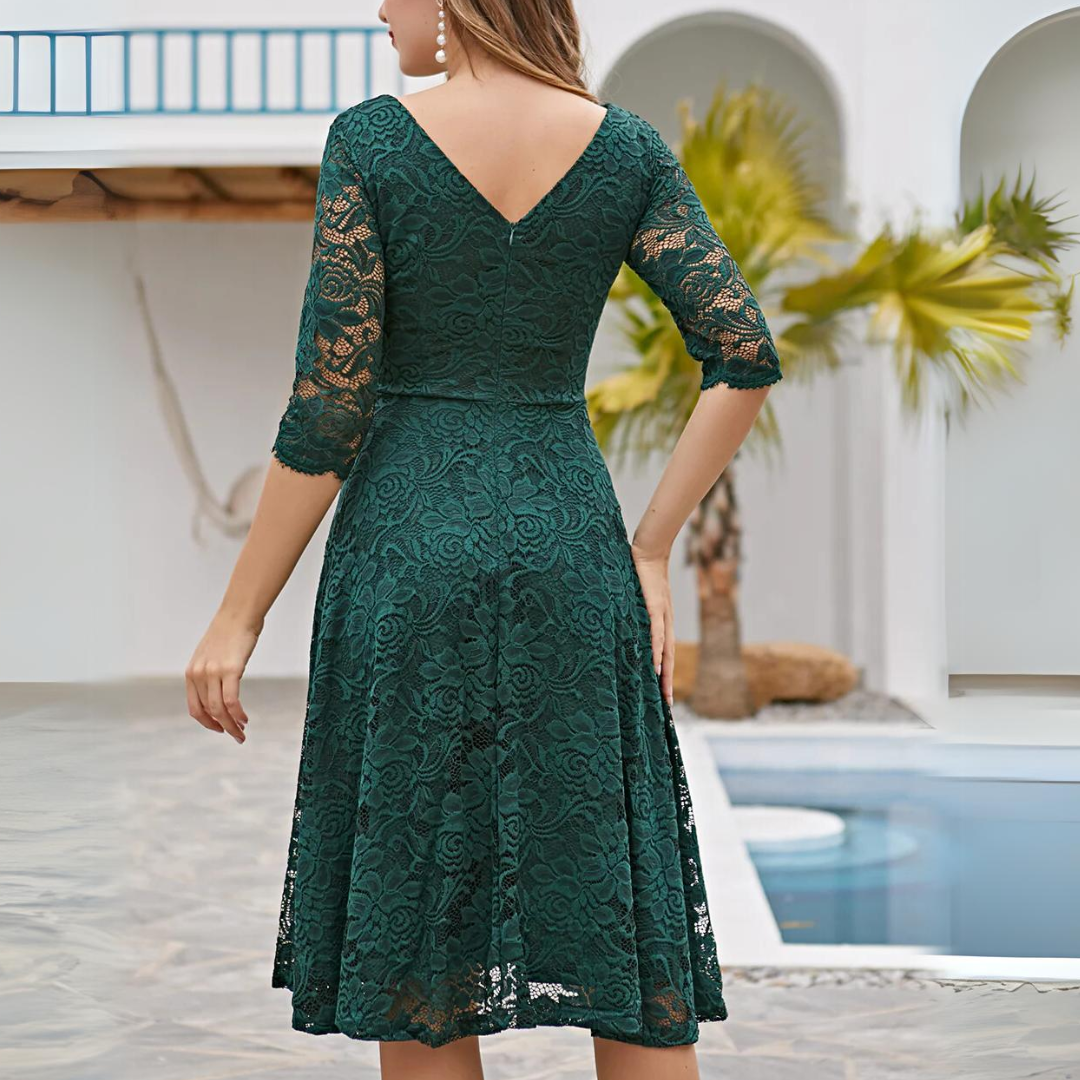 Sanne – Zomer midi jurk met driekwart mouwen en losse fit