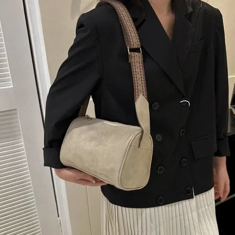 Tess – vintage crossbody schoudertas met brede canvasband