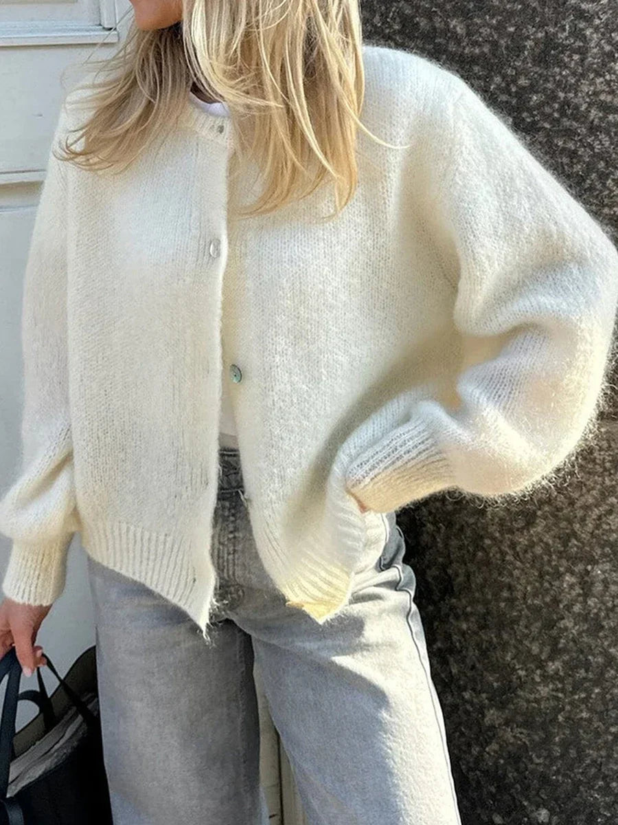 Jade – cropped cardigan vest met jaslook en knitstructuur
