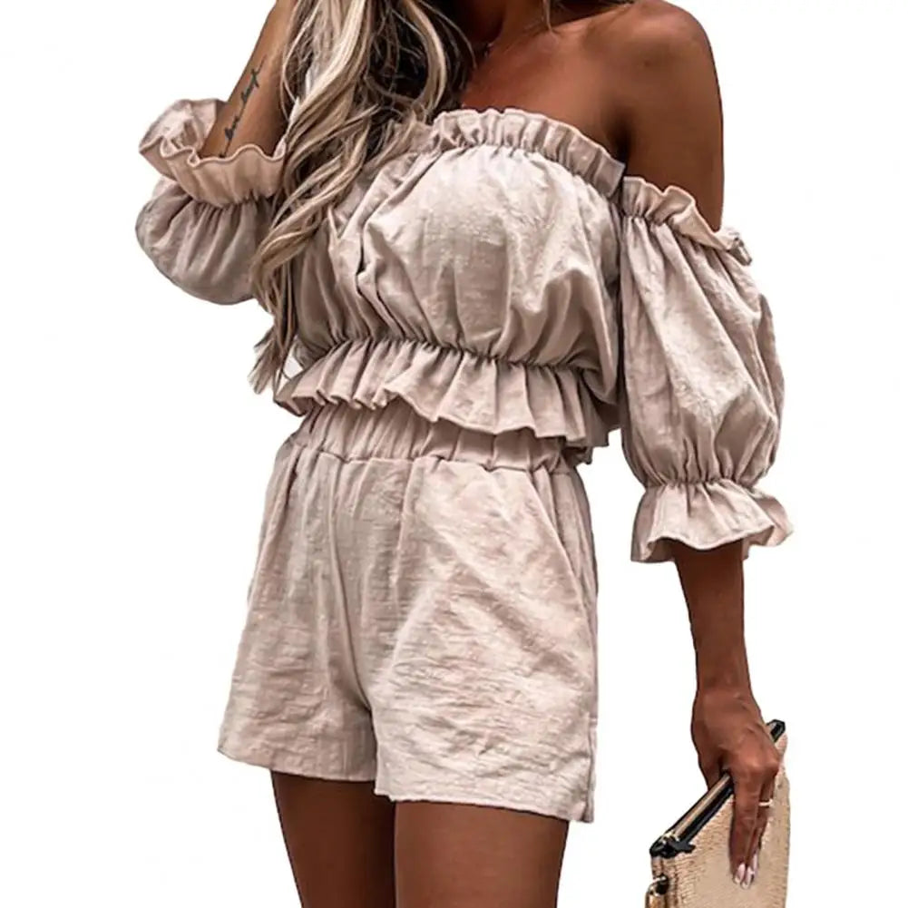 Variant image for Dames Tweedelige Set met Off-Shoulder Crop Top en Hoge Taille Shorts – Luchtige Zomeroutfit-5