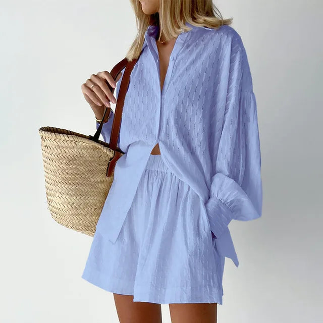 Goldie – Zomer set met lange mouwen top en hoge taille short