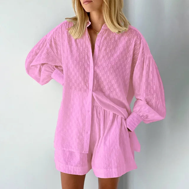 Goldie – Zomer set met lange mouwen top en hoge taille short