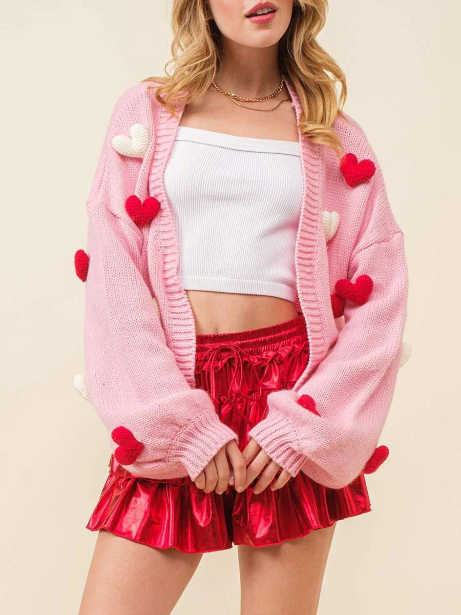 Jill – gebreid cardigan vest met geborduurde hartjes