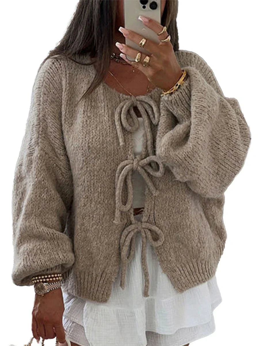 Lynn – oversized cardigan vest met striksluiting en ronde hals