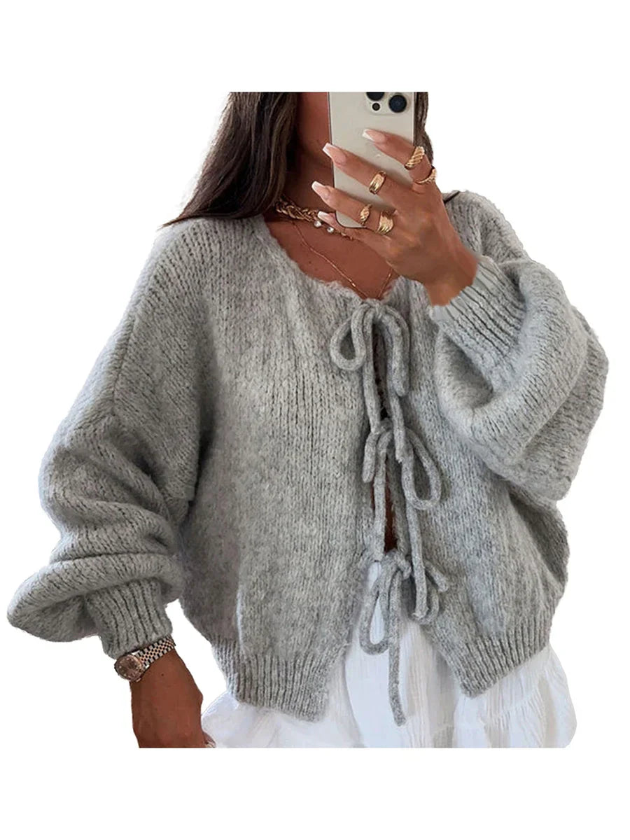 Lynn – oversized cardigan vest met striksluiting en ronde hals