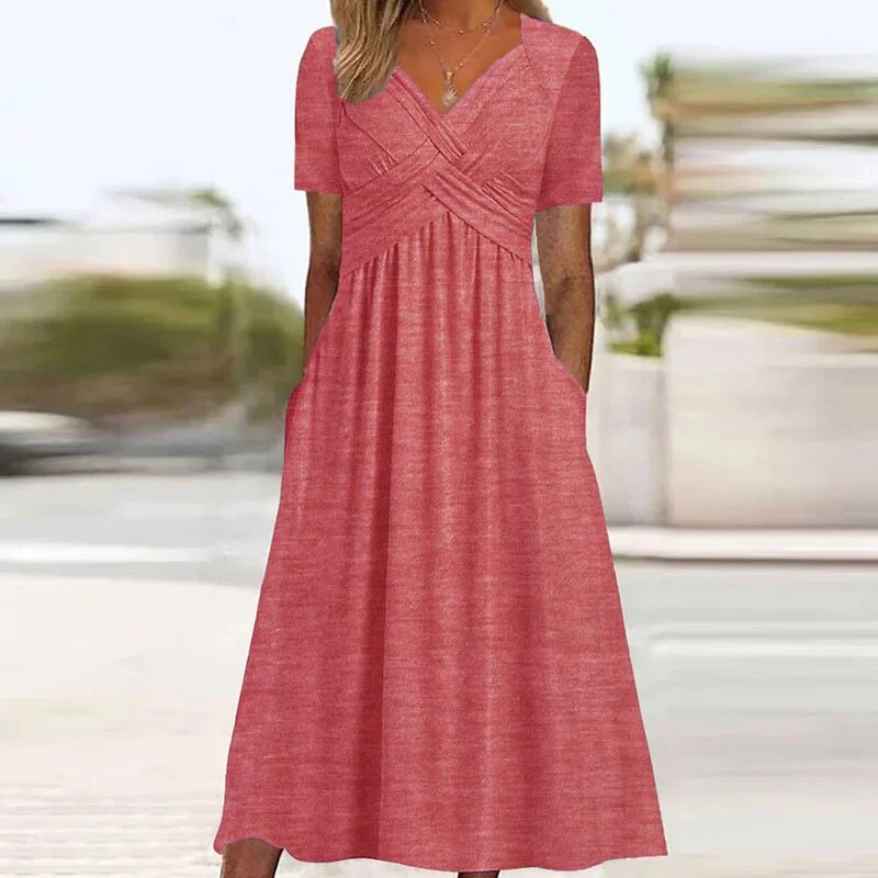 Sierra – Maxi zomer damesjurk met flatterende snit en ronde hals