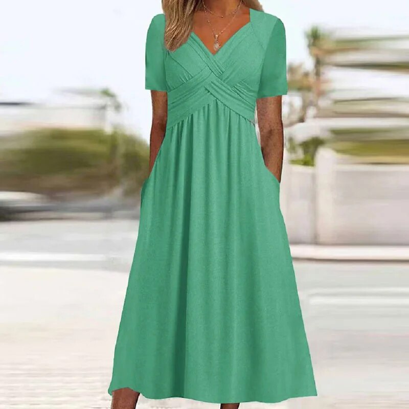 Sierra – Maxi zomer damesjurk met flatterende snit en ronde hals