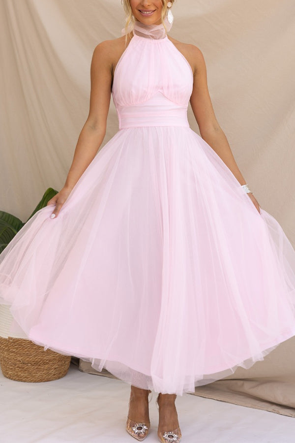 Jildou – Halternek Maxi Jurk Met Zwierige Rok