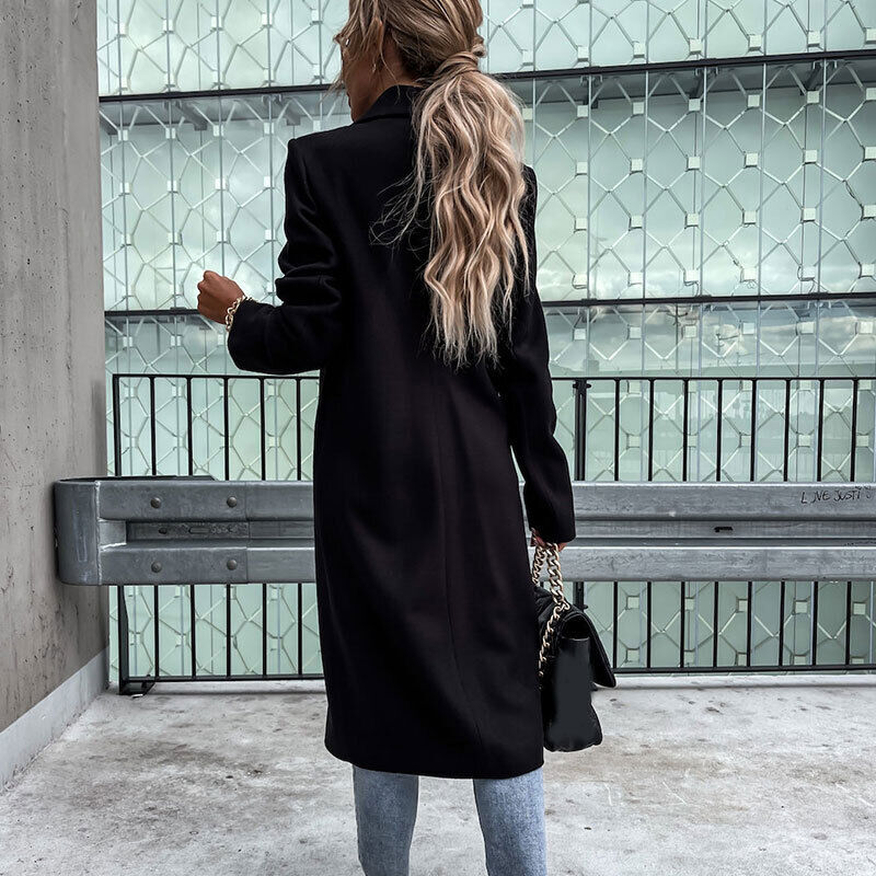 Elena – Lange Wollen Trenchcoat Met Revers En Dubbele Knopen