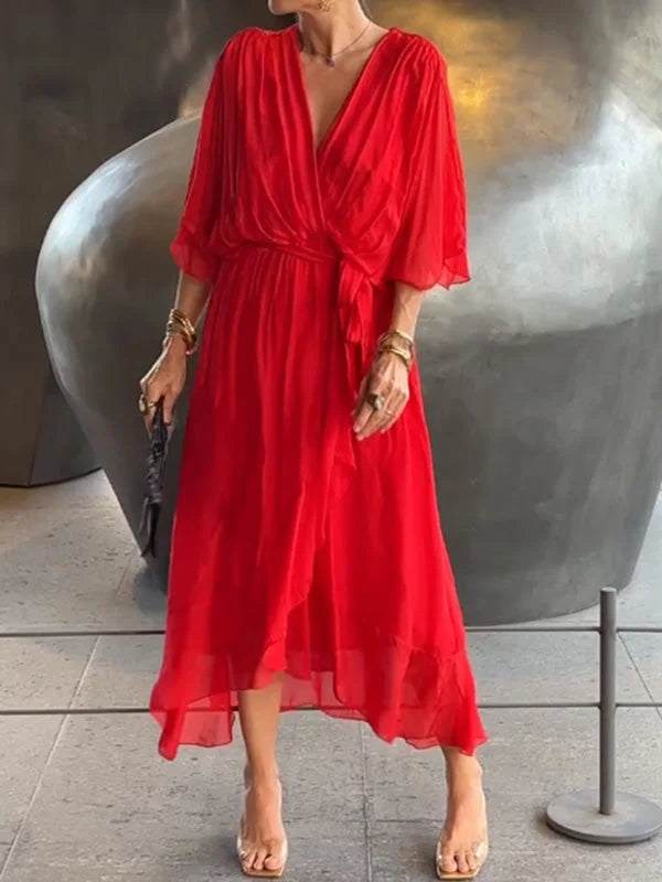 Pienza – midi-jurk van linnen met ceintuur en splitdetails