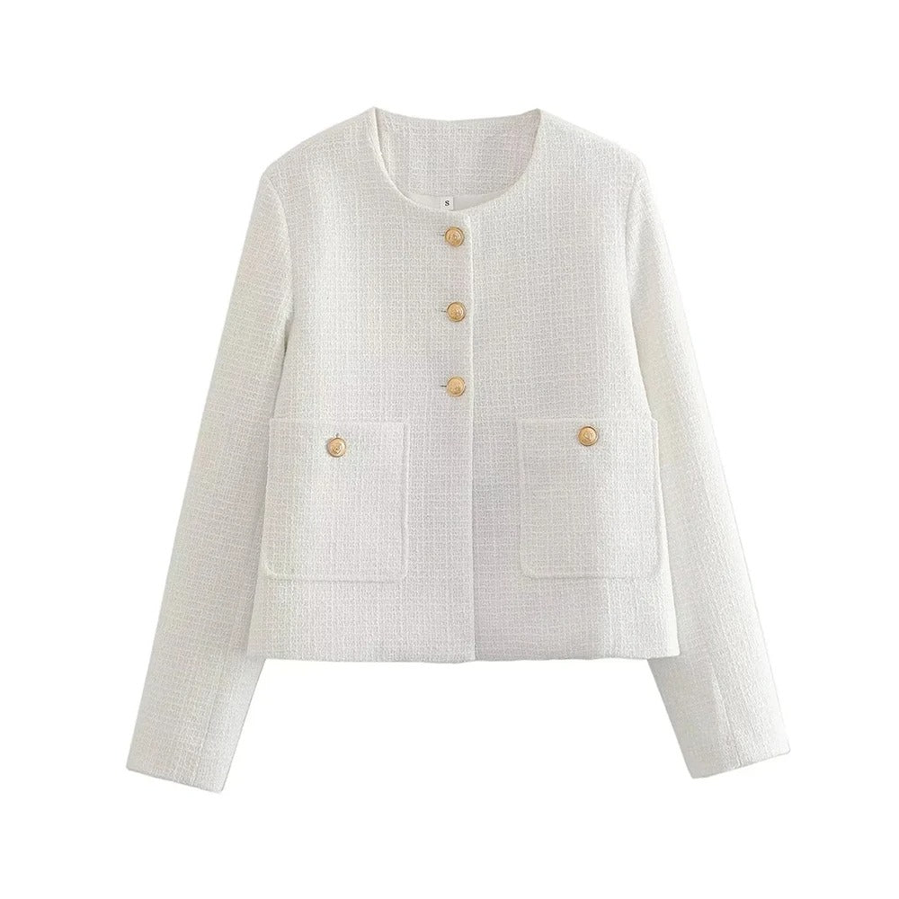 Claire – Beige linnenlook zomerjas met getailleerde pasvorm