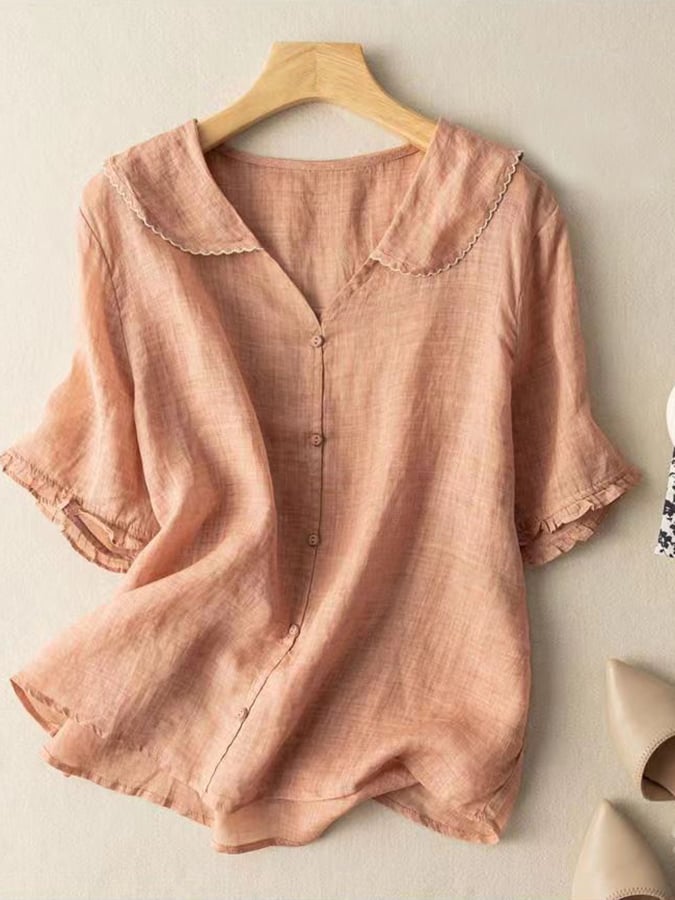 Fleur – katoenen blouse met korte mouwen en poppenkraag