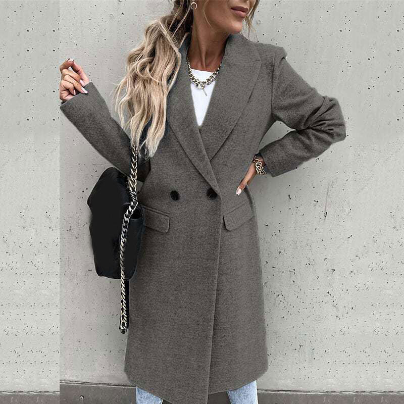 Elena – Lange Wollen Trenchcoat Met Revers En Dubbele Knopen