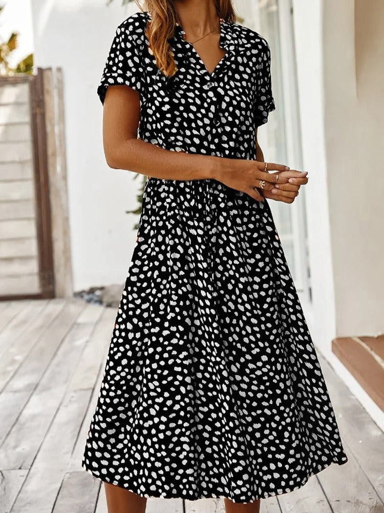 Sophia - Luchtige Stippenprint Maxi Zomer jurk Met V-hals