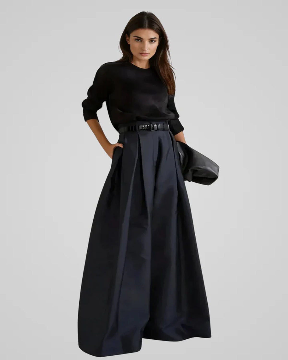Julia – Zwarte Maxi Rok Met Hoge Taille En Wijde Pijpen