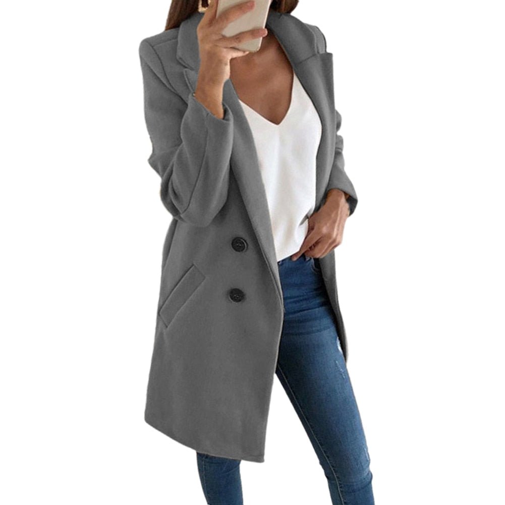 Elena – lange dames trenchcoat met blazerdesign