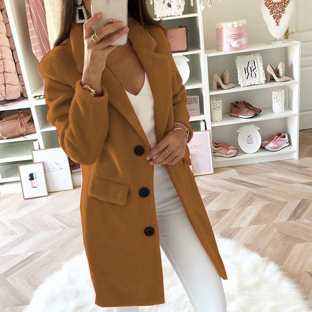 Elena – lange dames trenchcoat met blazerdesign
