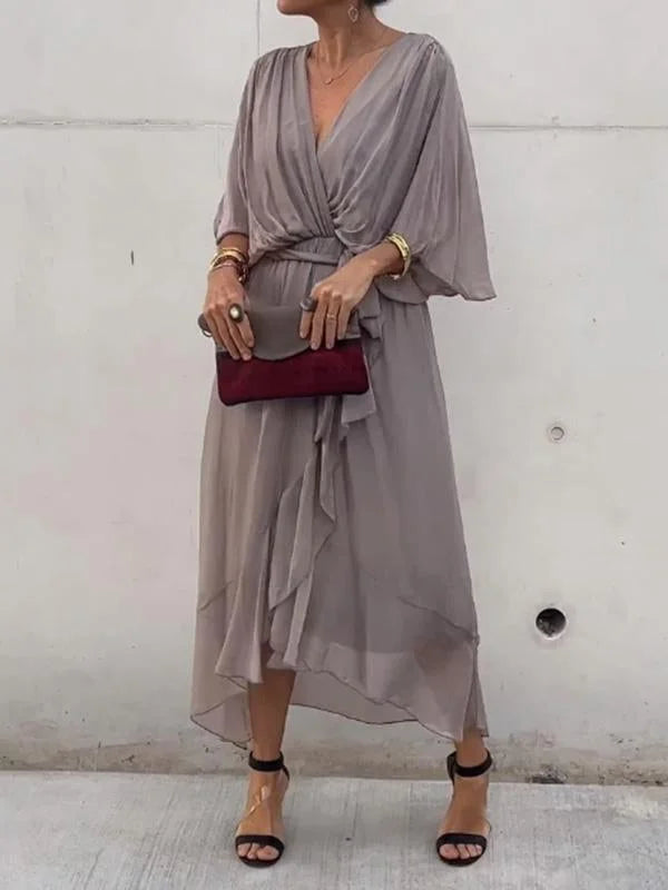 Pienza – midi-jurk van linnen met ceintuur en splitdetails