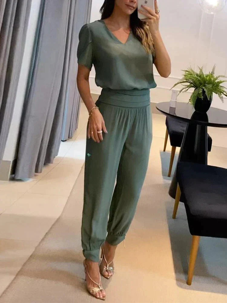 Amelia - Luchtige Zomerset Met V-hals Top En Broek Met Elastische Taille