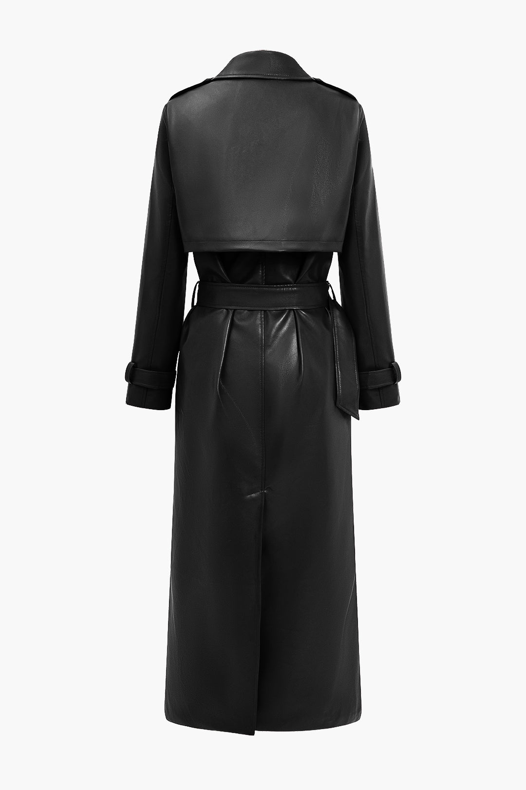 Crimson – faux leren trenchcoat in bordeaux met ceintuur en zakken