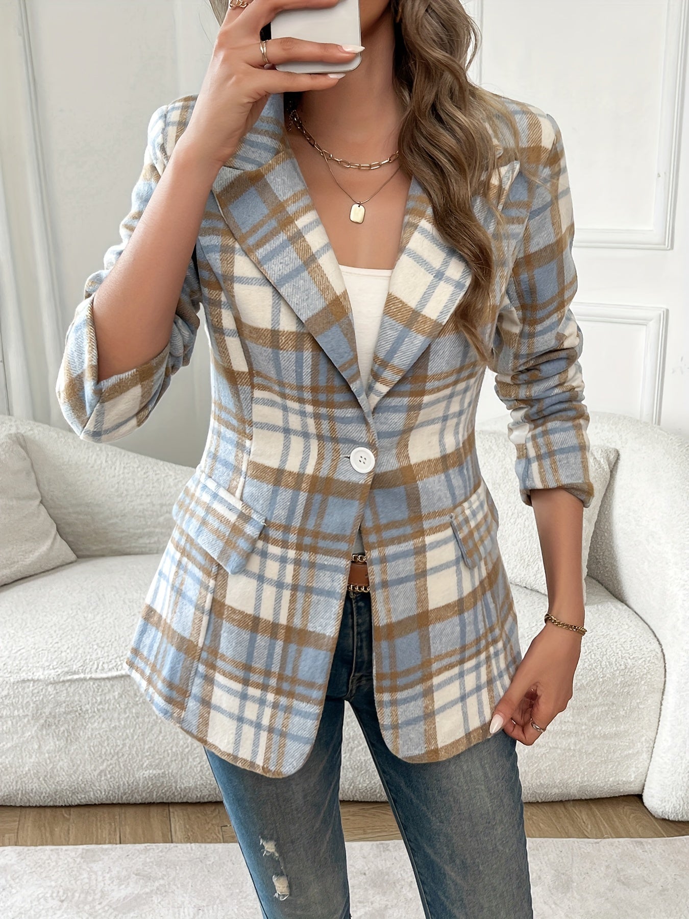 Lotte – geruite blazer met rechte pasvorm en knoopsluiting