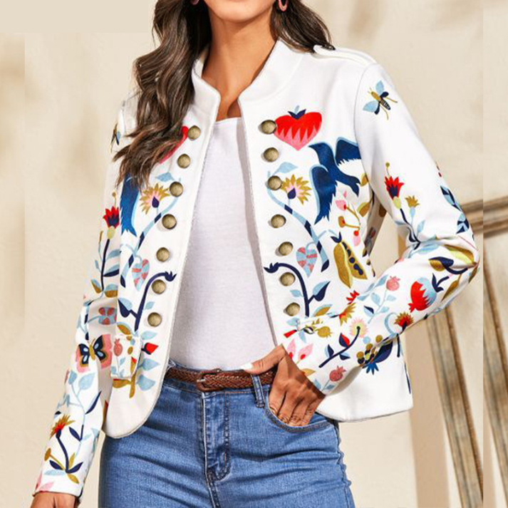 Alice – bedrukte damesblazer met double-breasted sluiting en lange mouwen