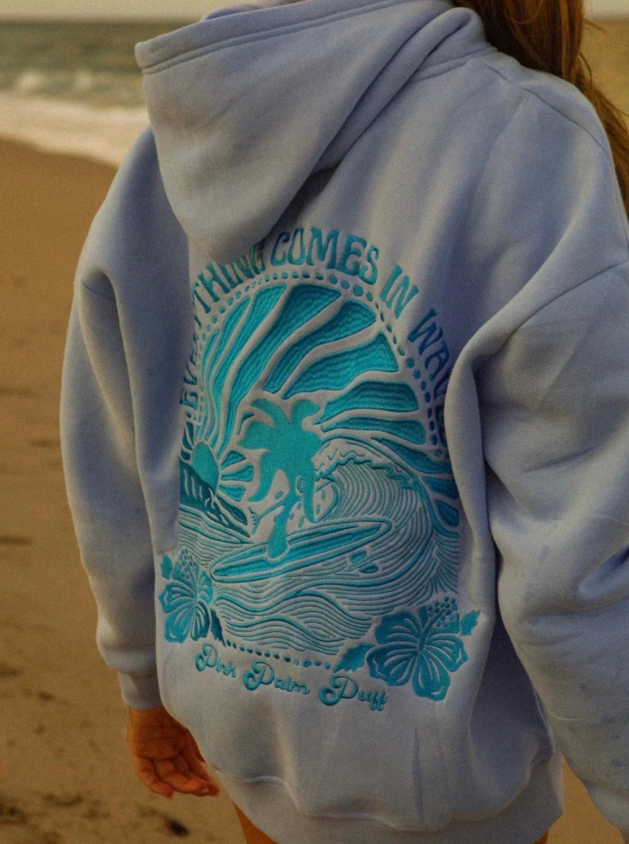 Sunset - Overized geborduurde zon en ocean hoodie 1+1 Gratis