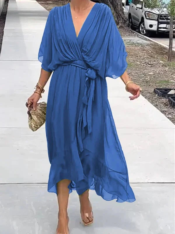 Pienza – midi-jurk van linnen met ceintuur en splitdetails