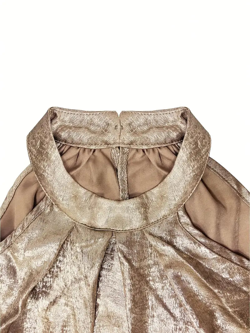 Elena – Gouden Mouwloze Halternek Midi Zomerjurk