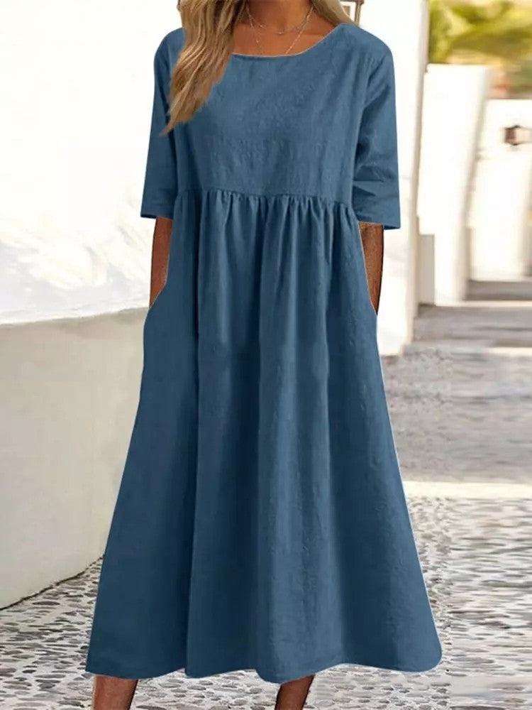 Urna – midi-jurk met halve mouwen en verfijnde taille