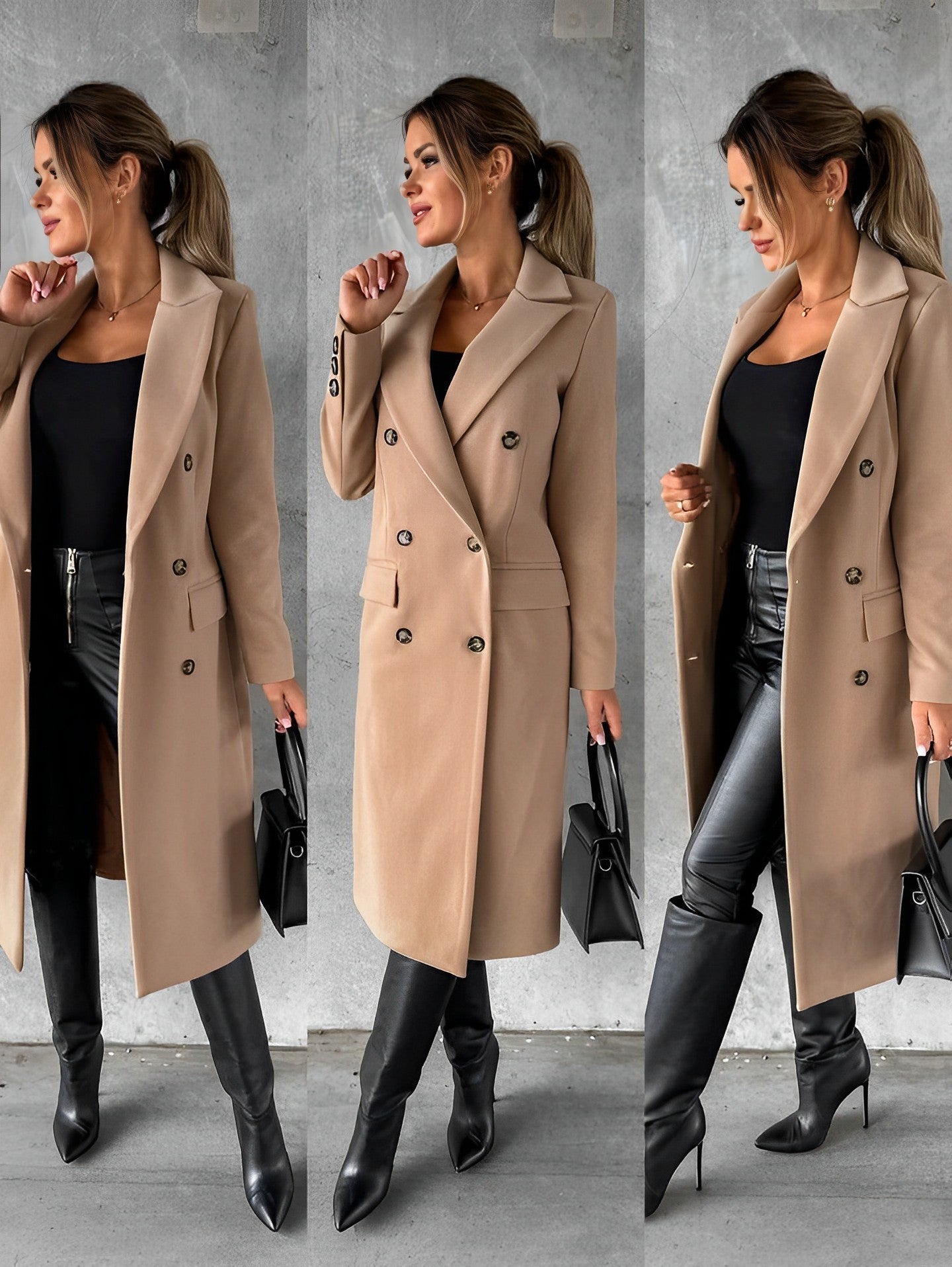 Claire – lange wollen trenchcoat met dubbele knopen