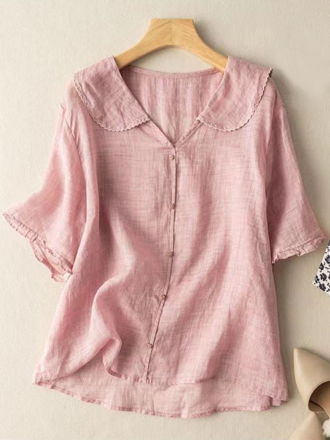 Fleur – katoenen blouse met korte mouwen en poppenkraag