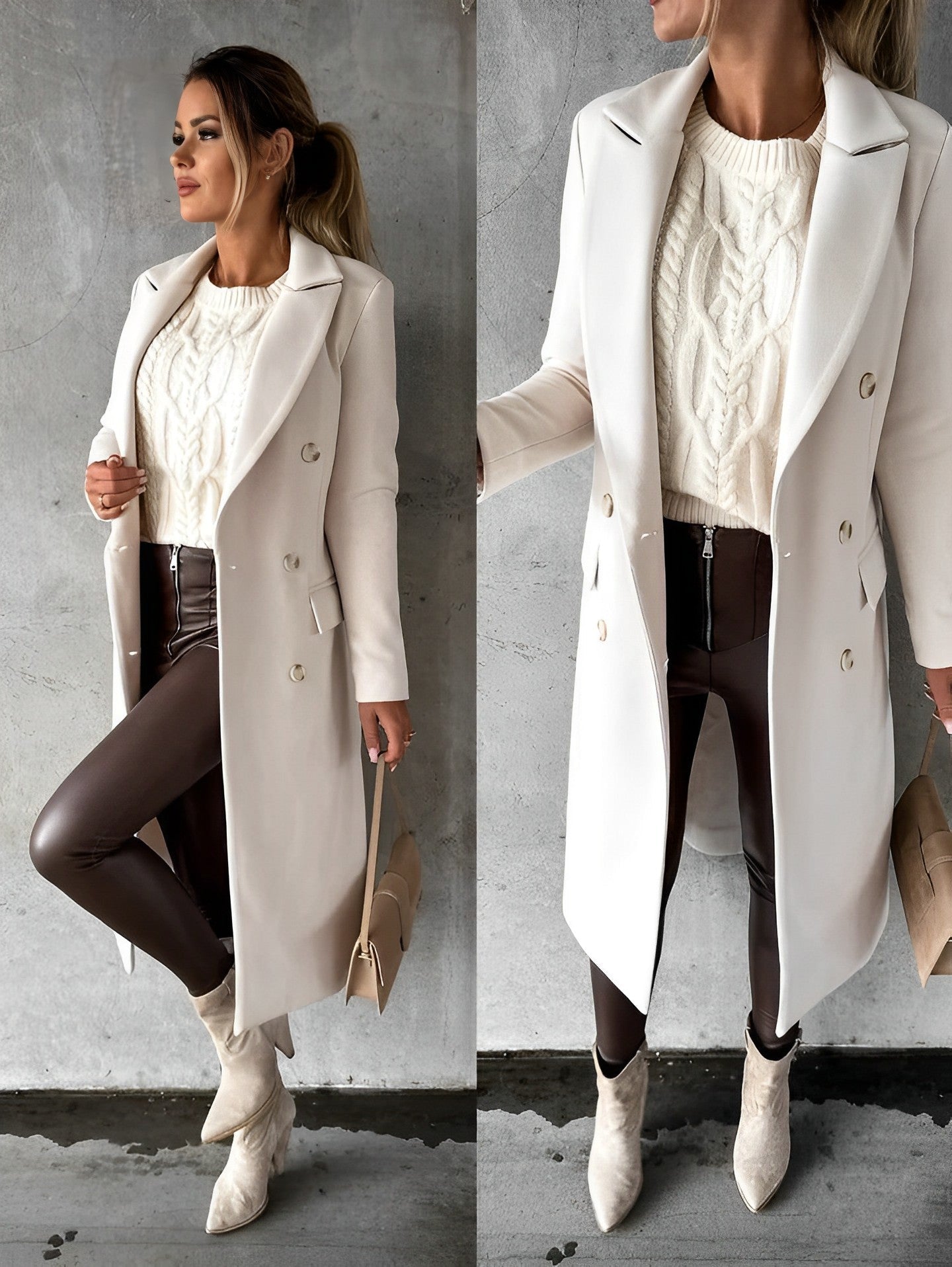 Claire – lange wollen trenchcoat met dubbele knopen
