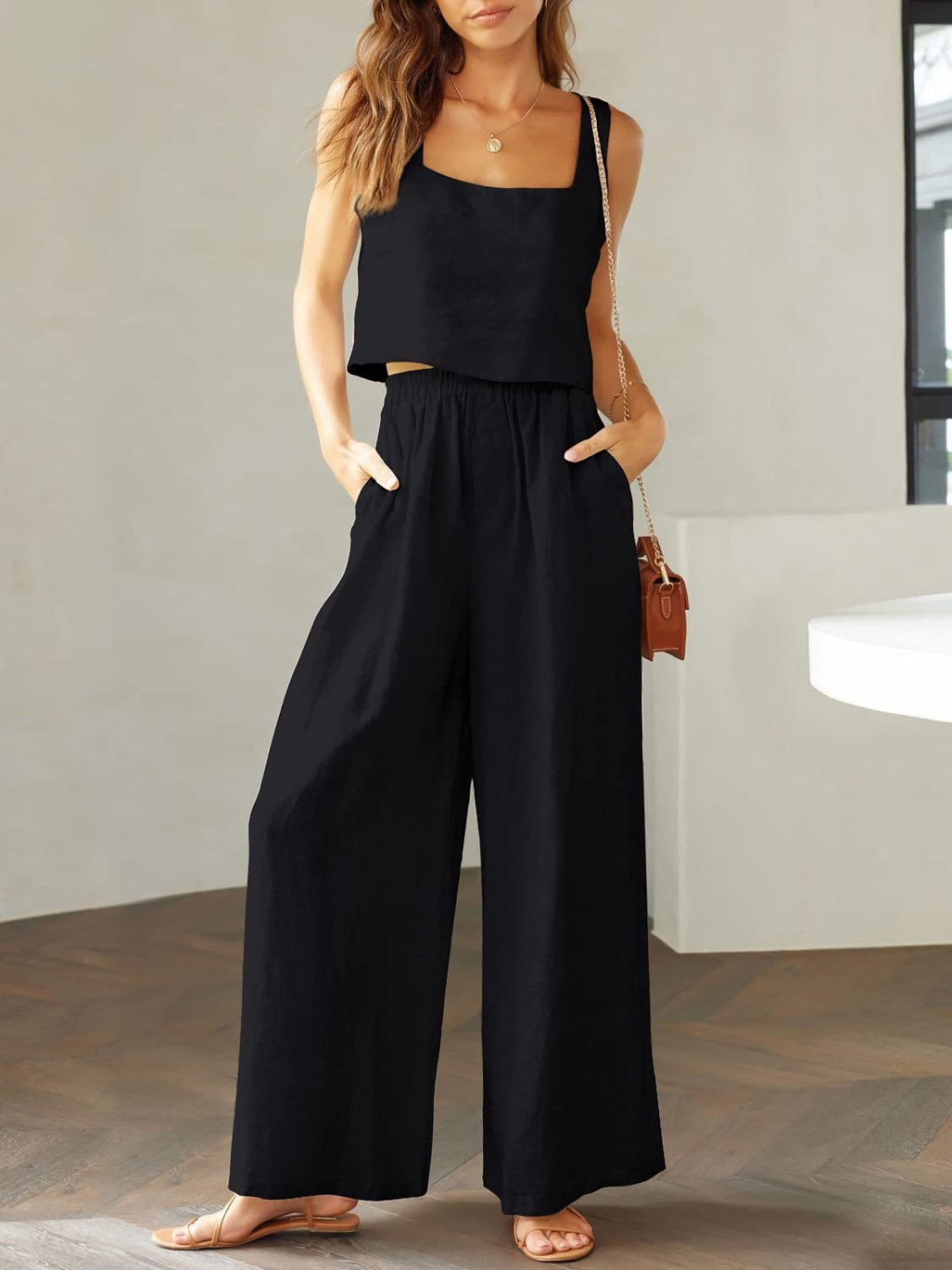 Katrien - luchtige wijde pantalon zomer set