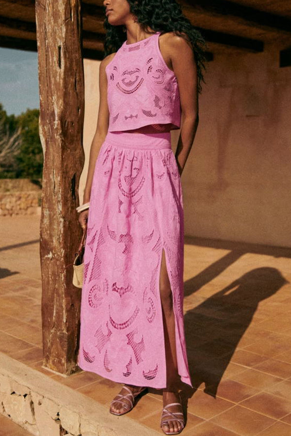 Emilia – Zomer Set Met Kanten Crop Top & Maxi-Rok